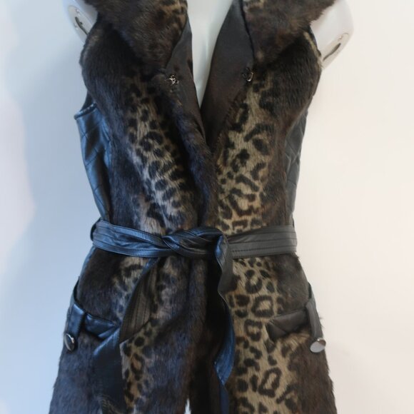 Womens Alberto Makali Black, Brown Leopard Faux Leather & Faux Fur Vest XL - Picture 3 of 10